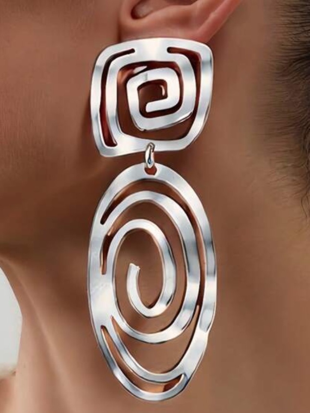 Anthropologie Silver Swirl Cutout Drop Earrings
